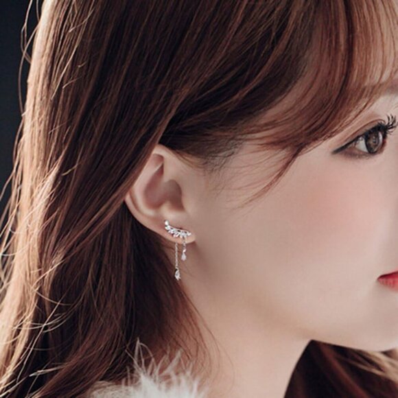 Angel's Wings Cubic Zirconia Ear Climber Dangle Earrings Women Jewelry - Picture 7 of 7